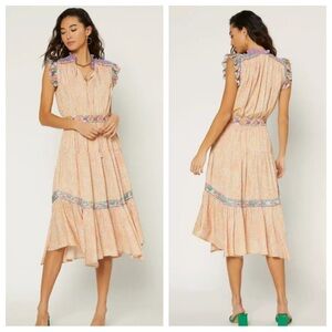 NWT Current Air Pueblo Dress Orange Tribal Boho Midi Tiered Anthropologie Sz S